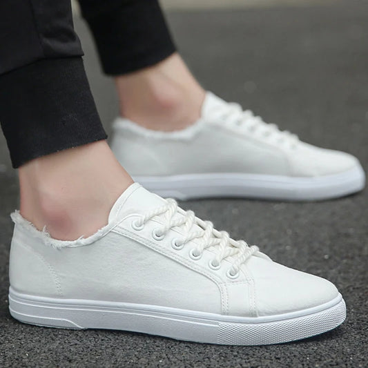 Men's Classic White Sneakers - Casual Canvas Running Shoes