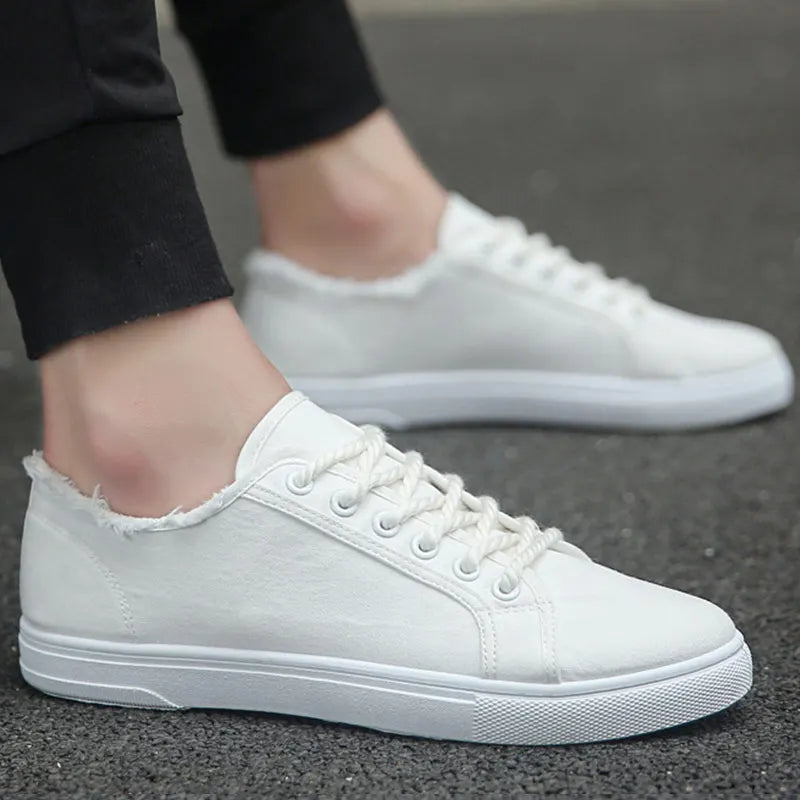 Men's Classic White Sneakers - Casual Canvas Running Shoes