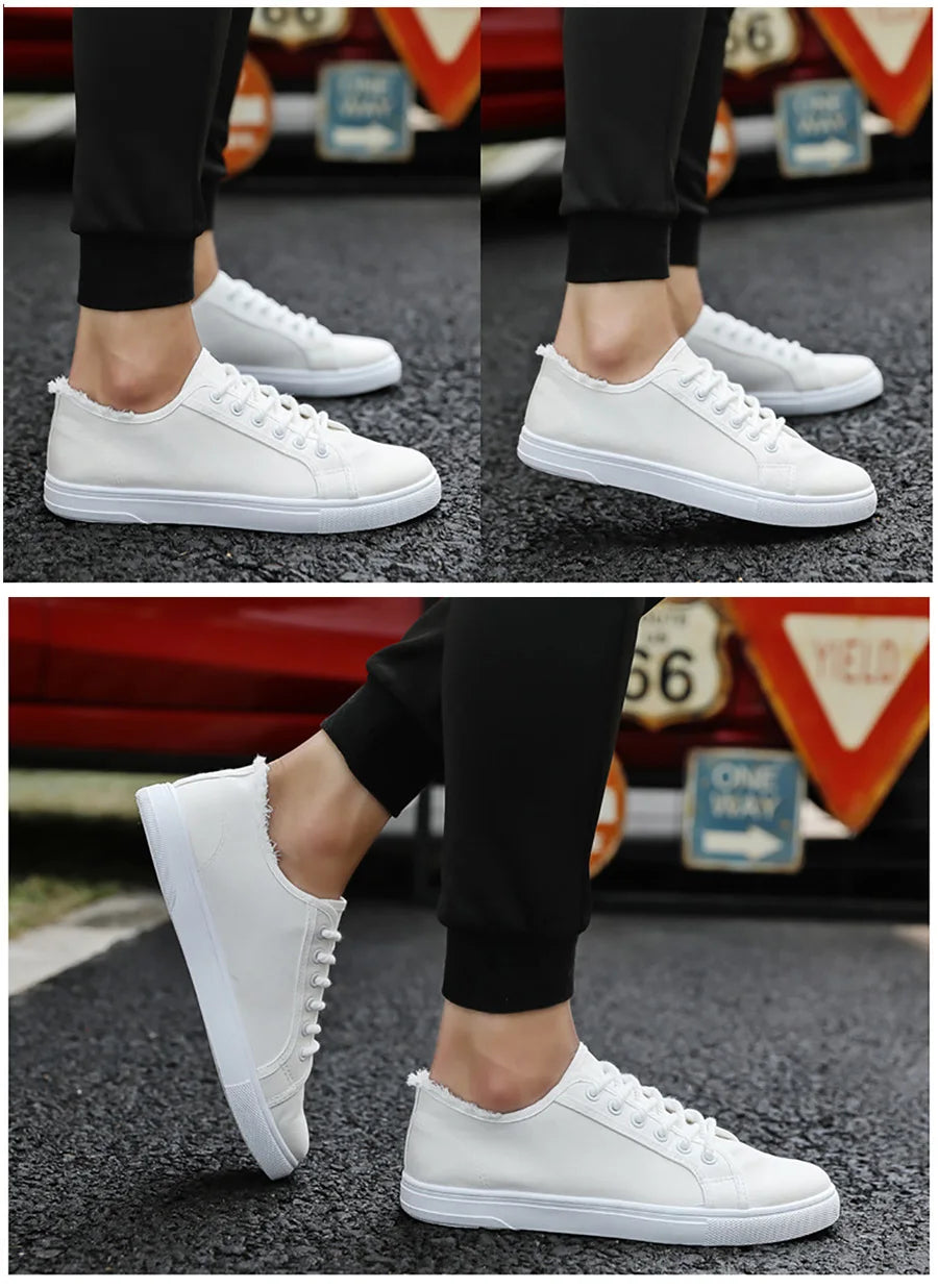 Men's Classic White Sneakers - Casual Canvas Running Shoes