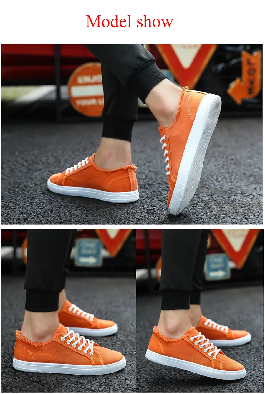 Men's Classic White Sneakers - Casual Canvas Running Shoes