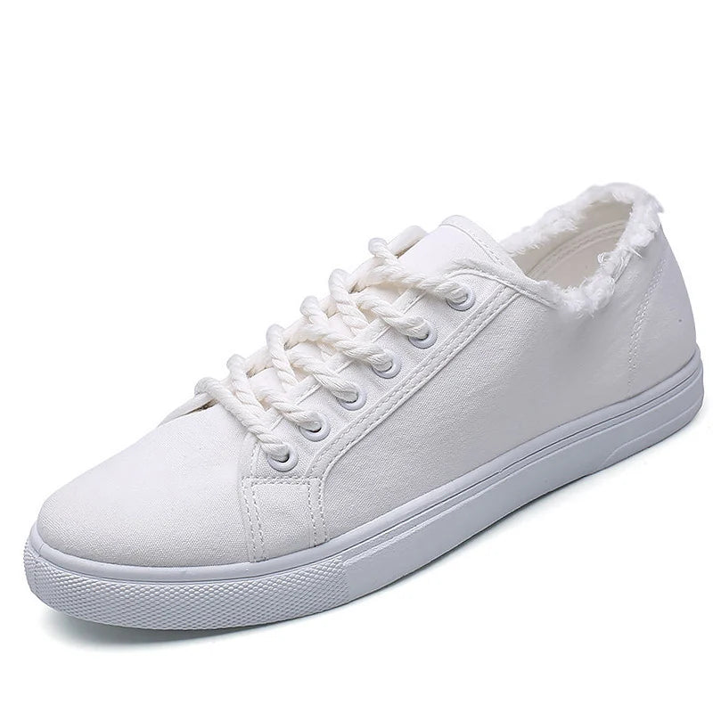 Men's Classic White Sneakers - Casual Canvas Running Shoes